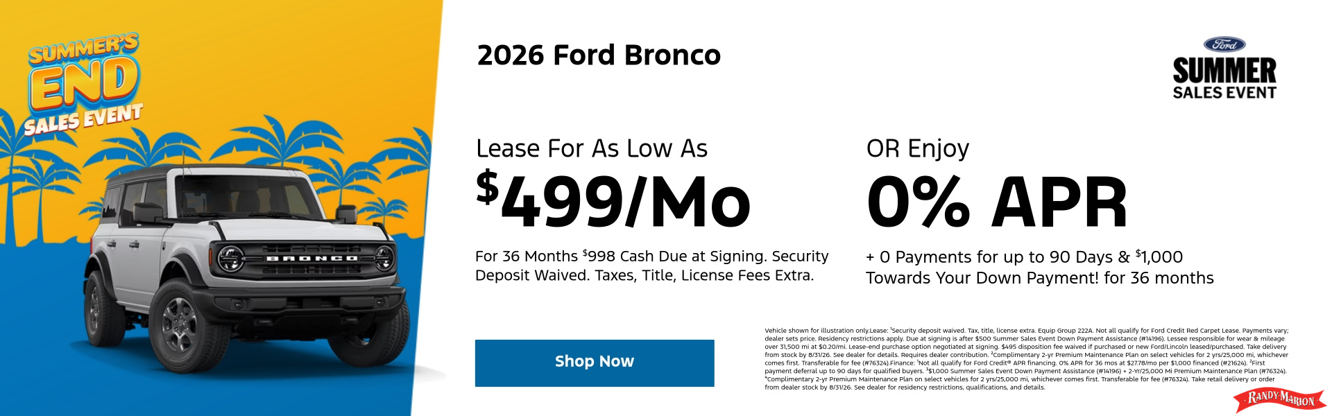 Aug 2026 Ford Bronco Specials